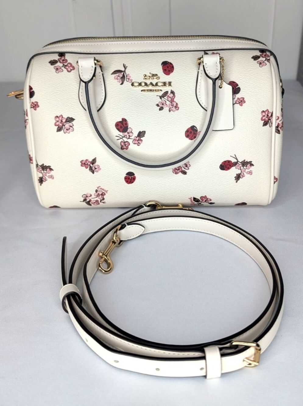 Coach Rowan Medium Satchel - Chalk, Multi, Ladybug Floral Print, Rare, NWOT
